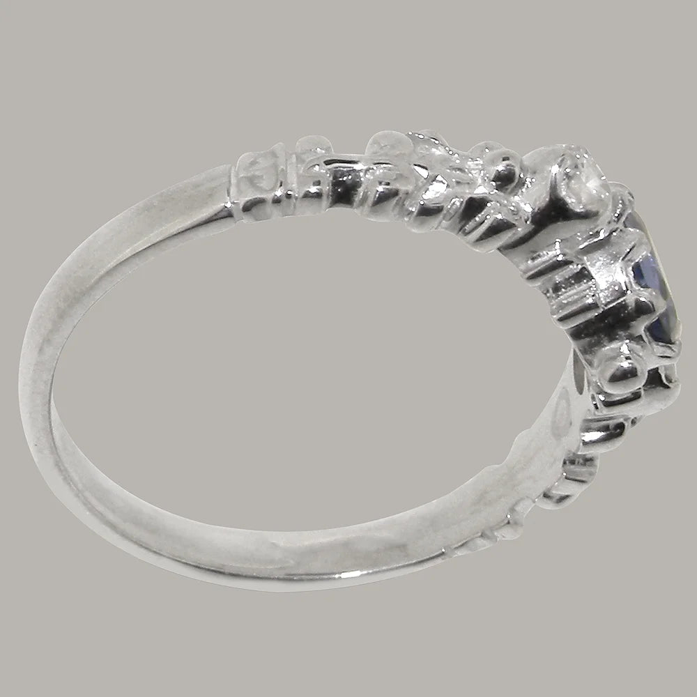 925 Sterling Silver Ring with Natural Sapphire & Cubic Zirconia W117