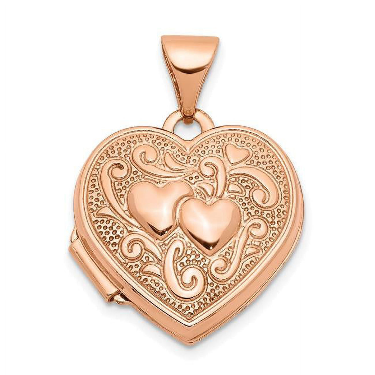 14K Rose Gold Textured Heart Locket Pendant H27259