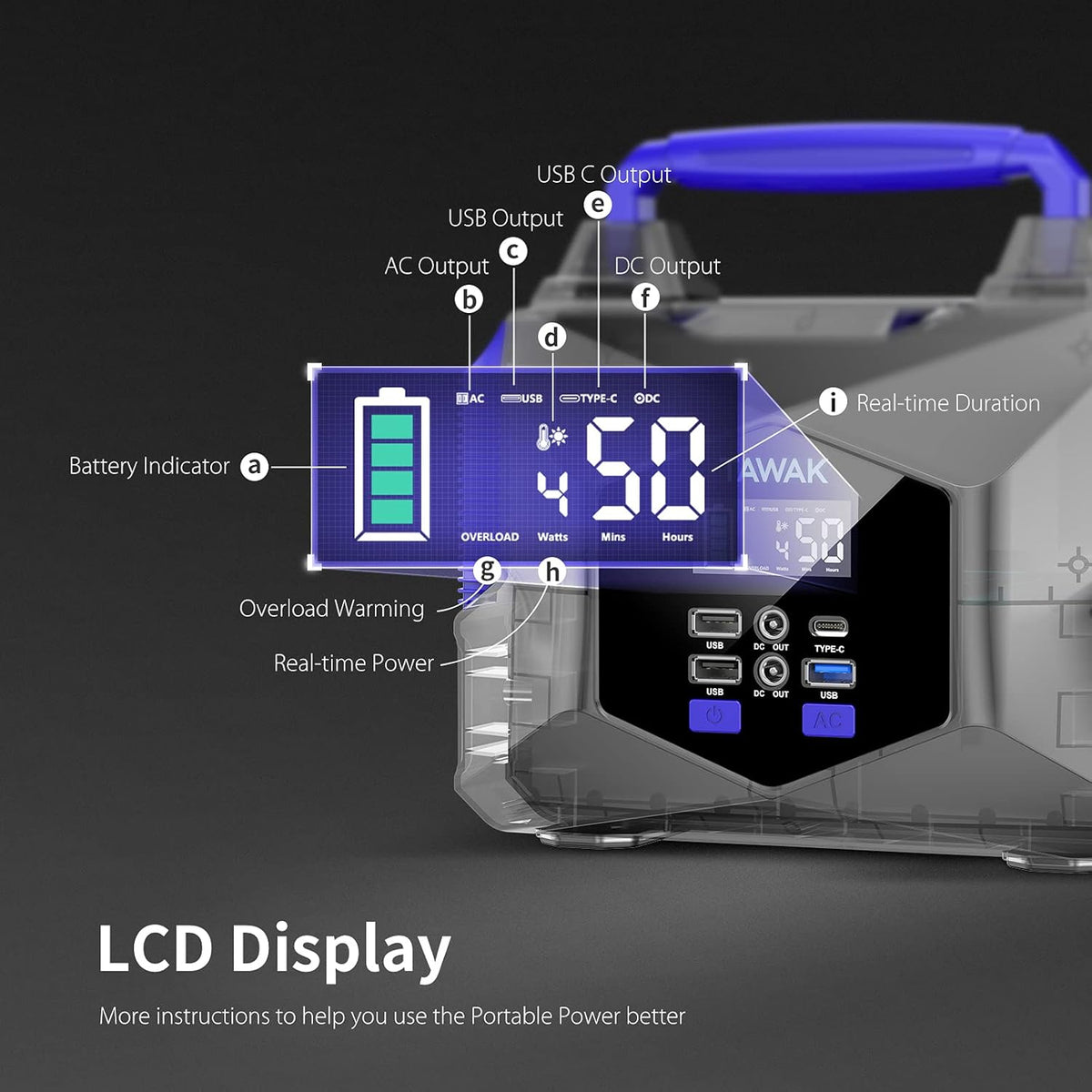 250Wh 300W Portable Power Station with LCD Screen B15769