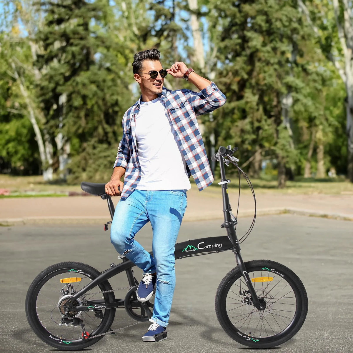 20 Folding Bike, 7 Speed Lightweight City Commuter Bicycle, Black D433395