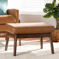 Walnut Brown Wood and Tan Faux Leather Ottoman M625081