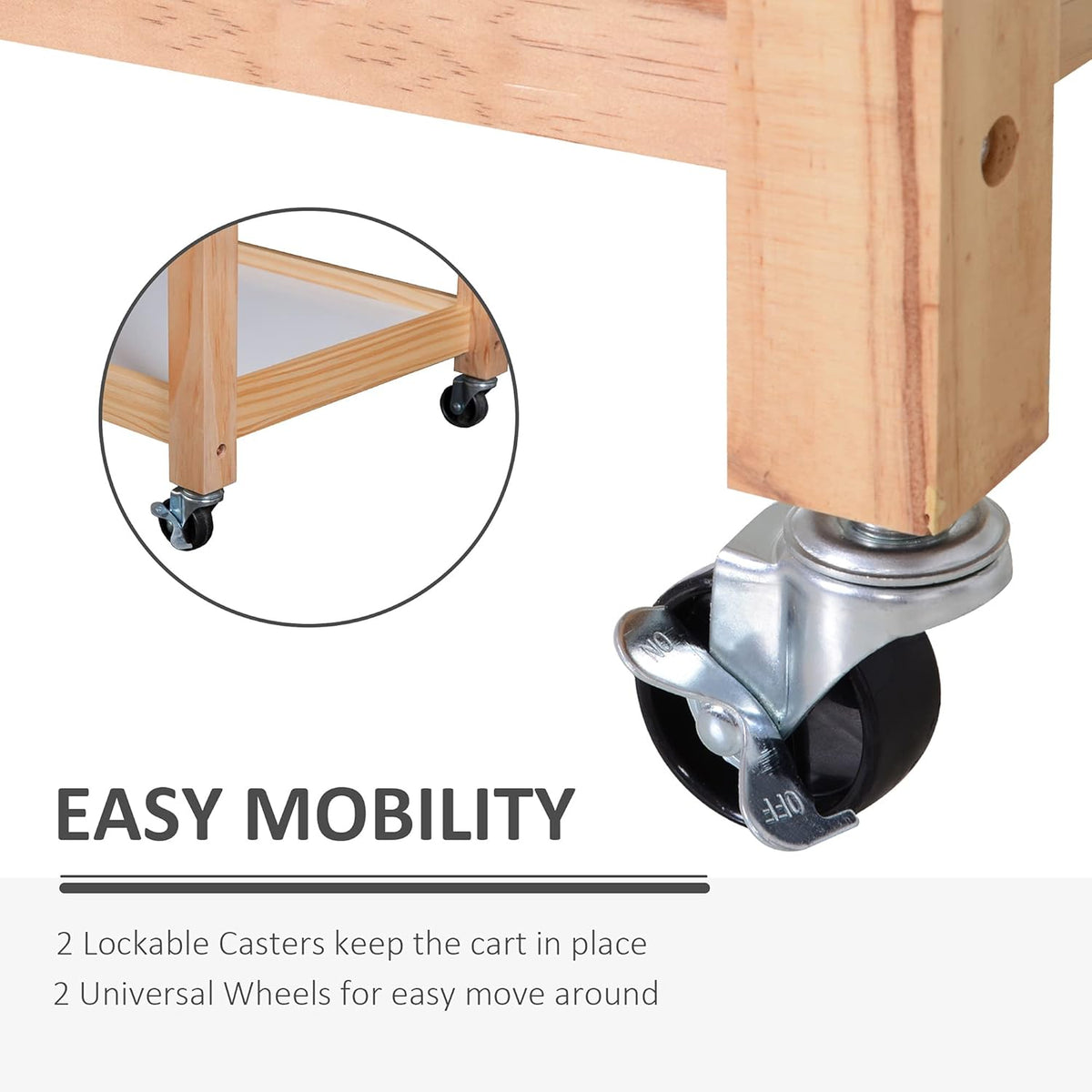 42 Kitchen Trolley Cart with 2 Drawers and 3-Tier Shelf Pine Wood Y8711