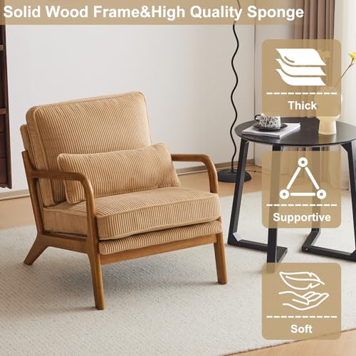 Khaki Corduroy Accent Chair with Pillow Z773889
