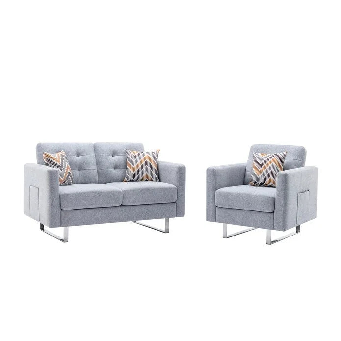 Light Gray Linen Loveseat Chair with Metal Legs U4099