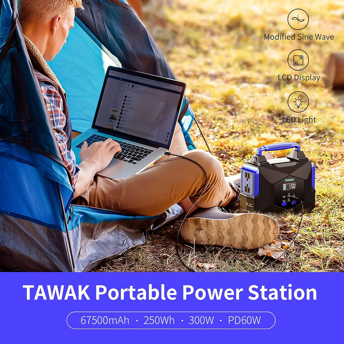 250Wh 300W Portable Power Station with LCD Screen B15769