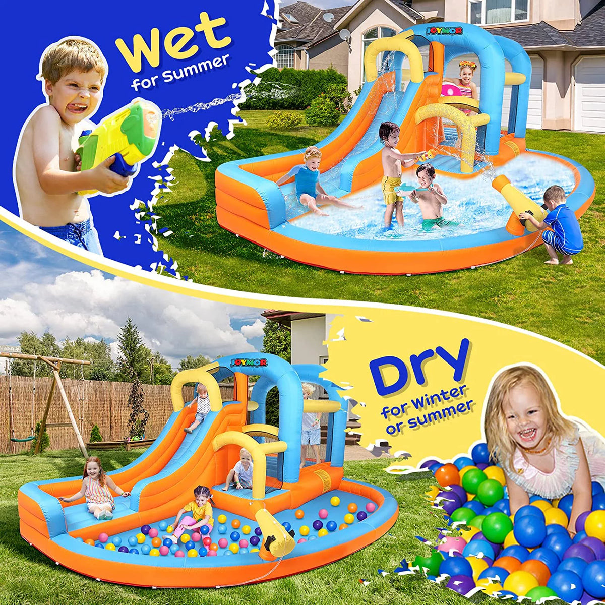 5-in-1 Inflatable Water Slide Park Bounce House with Splash Pool R61798