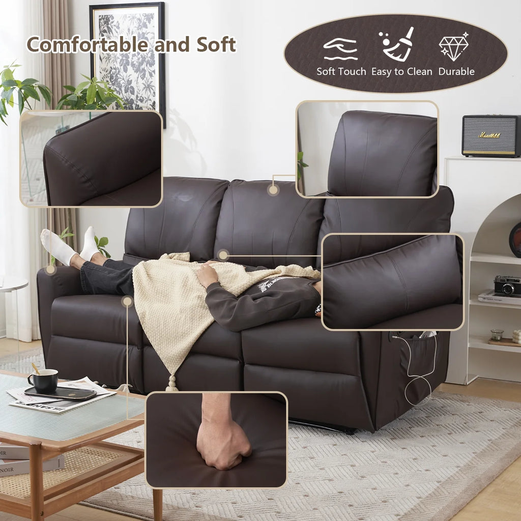 Brown 3 Seater Power Recliner with Massage and Heat B409492