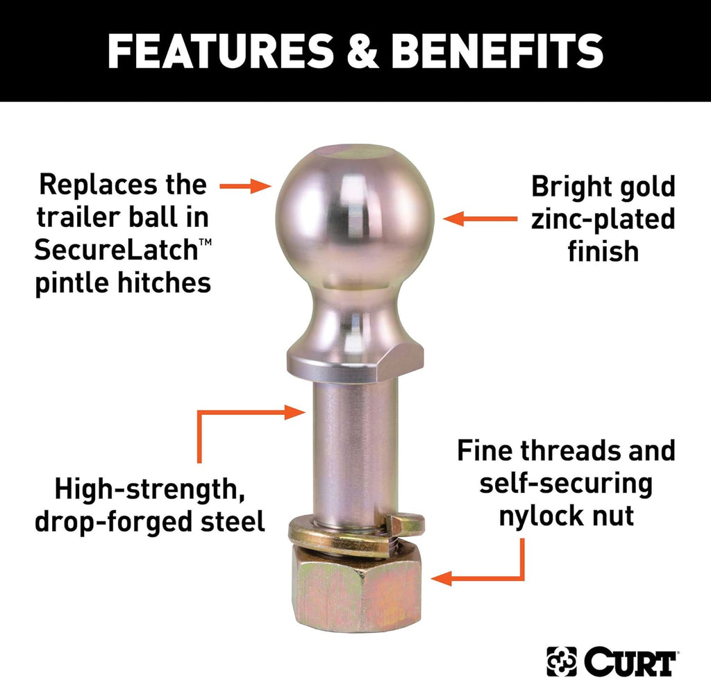 Replacement Pintle Hitch Ball, 2-5/16-Inch, 14,000, 1-1/4-Inch Shank Diameter, Pack of 2 B26654