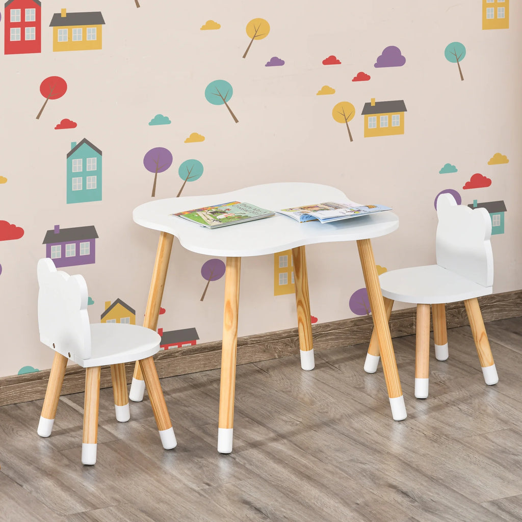 White Wooden Kids Table and 2 Chairs Set K13948
