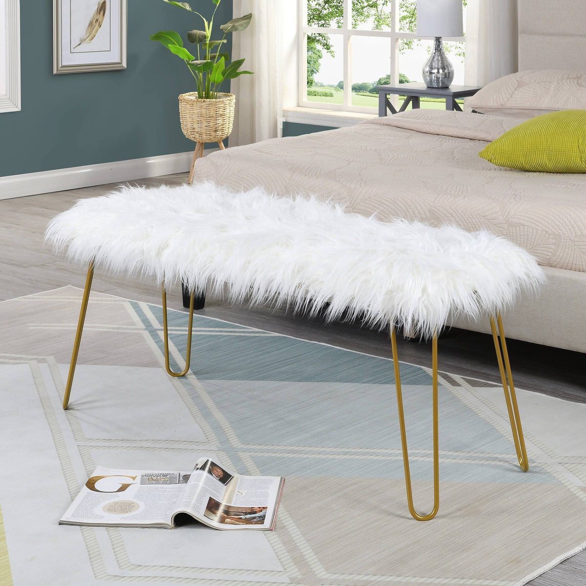 Silver / White Long Bench D715776