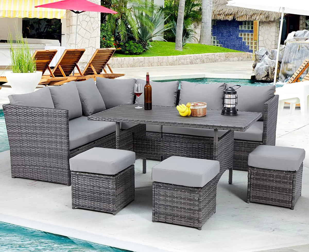 7 Piece Outdoor Sectional Sofa Rattan Wicker Dining Furniture C780