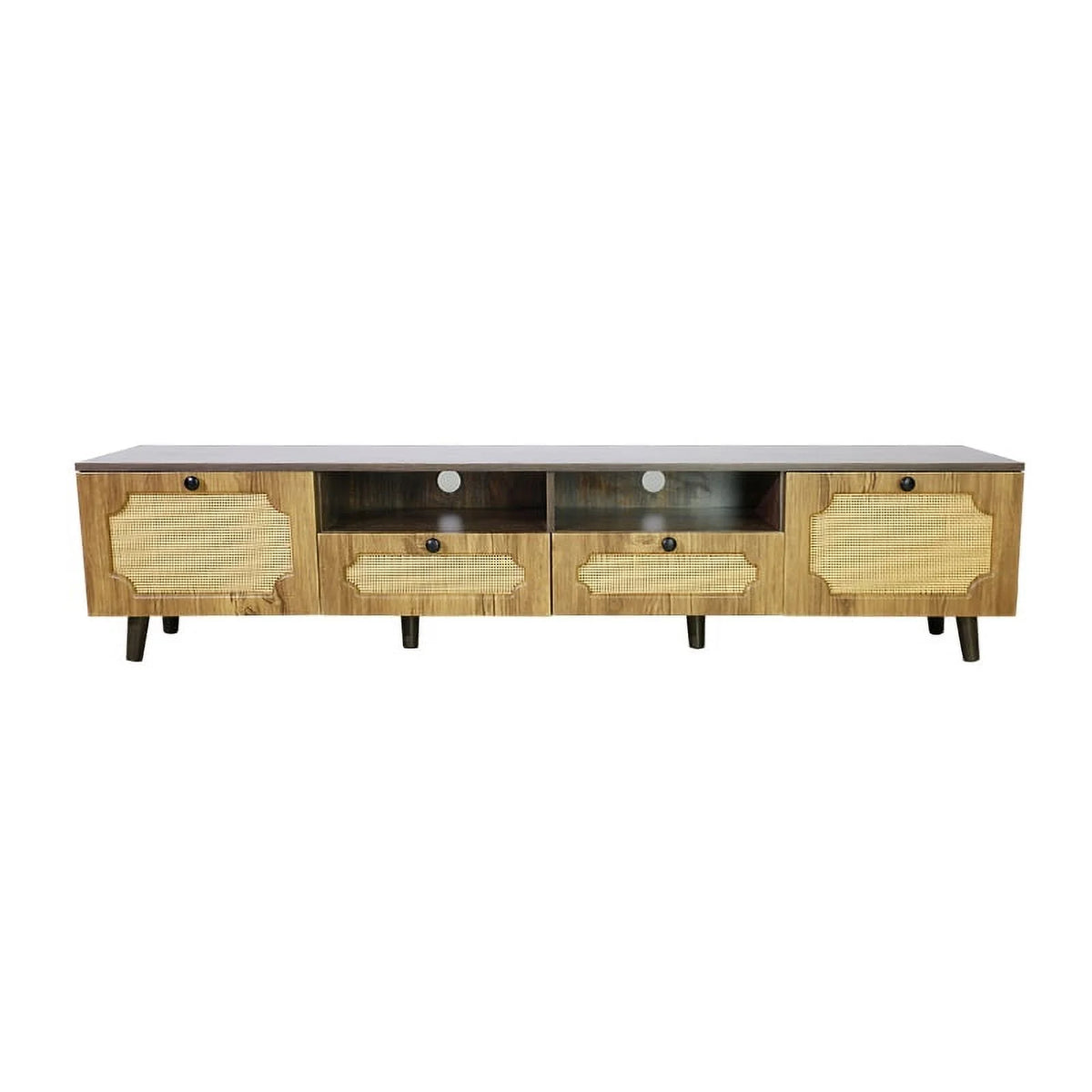 Brown Rattan TV Cabinet with 65 Inch TV T7238
