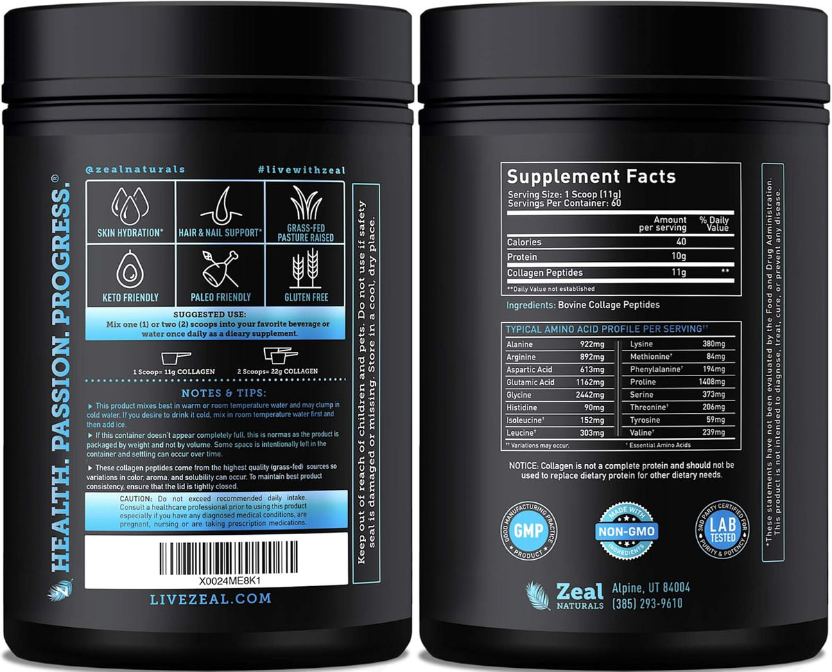 Collagen Peptides Powder (11g | 60 Servings) Grass Fed Bovine Collagen Powder Hydrolyzed J7594