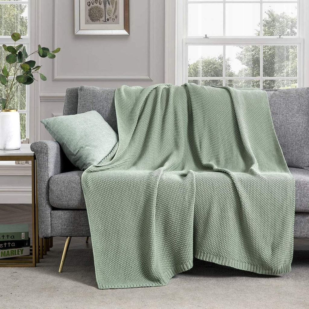 Sage Green 100% Cotton Cable Knit Throw Blanket 50 x 60 W480