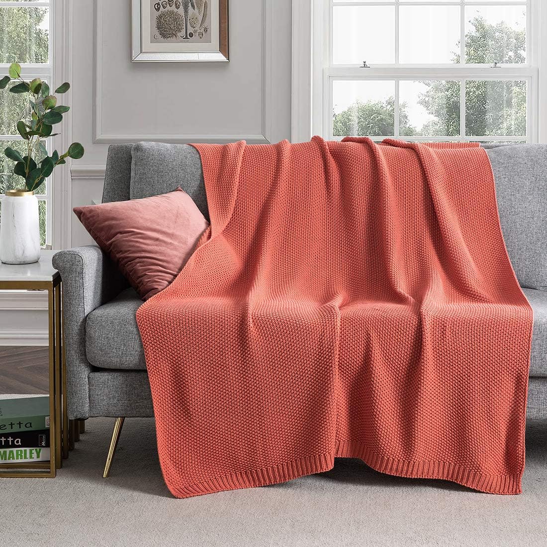 Sage Green 100% Cotton Cable Knit Throw Blanket 50 x 60 W480