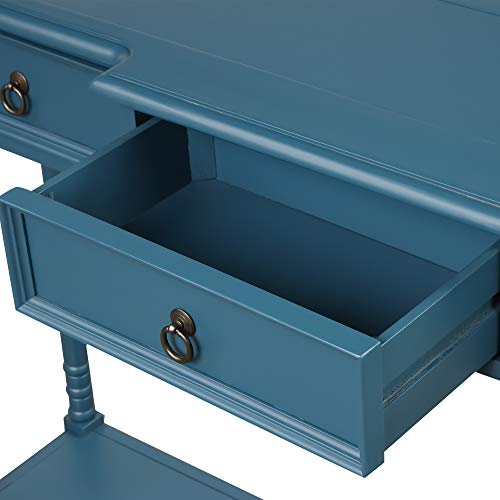 Antique Navy Narrow Console Sofa Table with Drawers and Long Shelf T20430