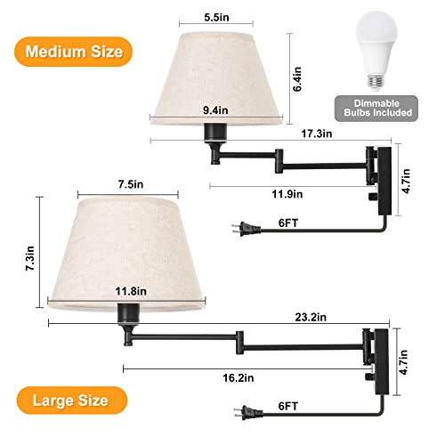 2 Pack Plug In Wall Sconces with Remote Control, White Fabric Shade J534