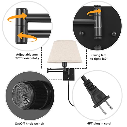 2 Pack Plug In Wall Sconces with Remote Control, White Fabric Shade J534