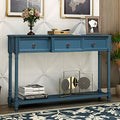 Antique Navy Narrow Console Sofa Table with Drawers and Long Shelf T20430