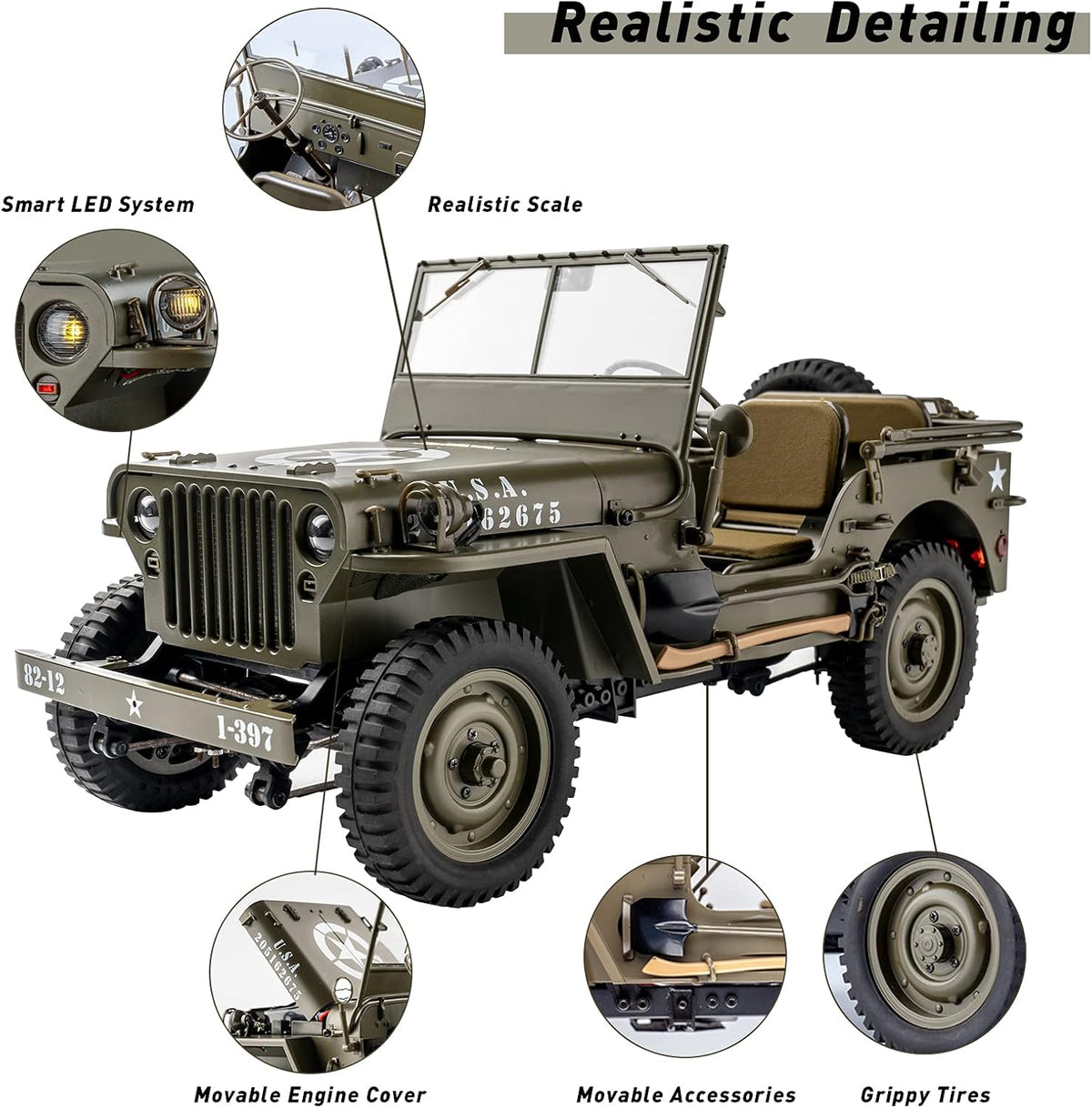 1/12 1941 MB Scaler RC Jeep 4x4 RTR RC Rock Crawler Military O343665