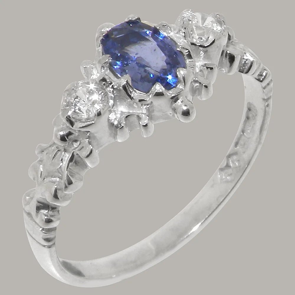 925 Sterling Silver Ring with Natural Sapphire & Cubic Zirconia W117