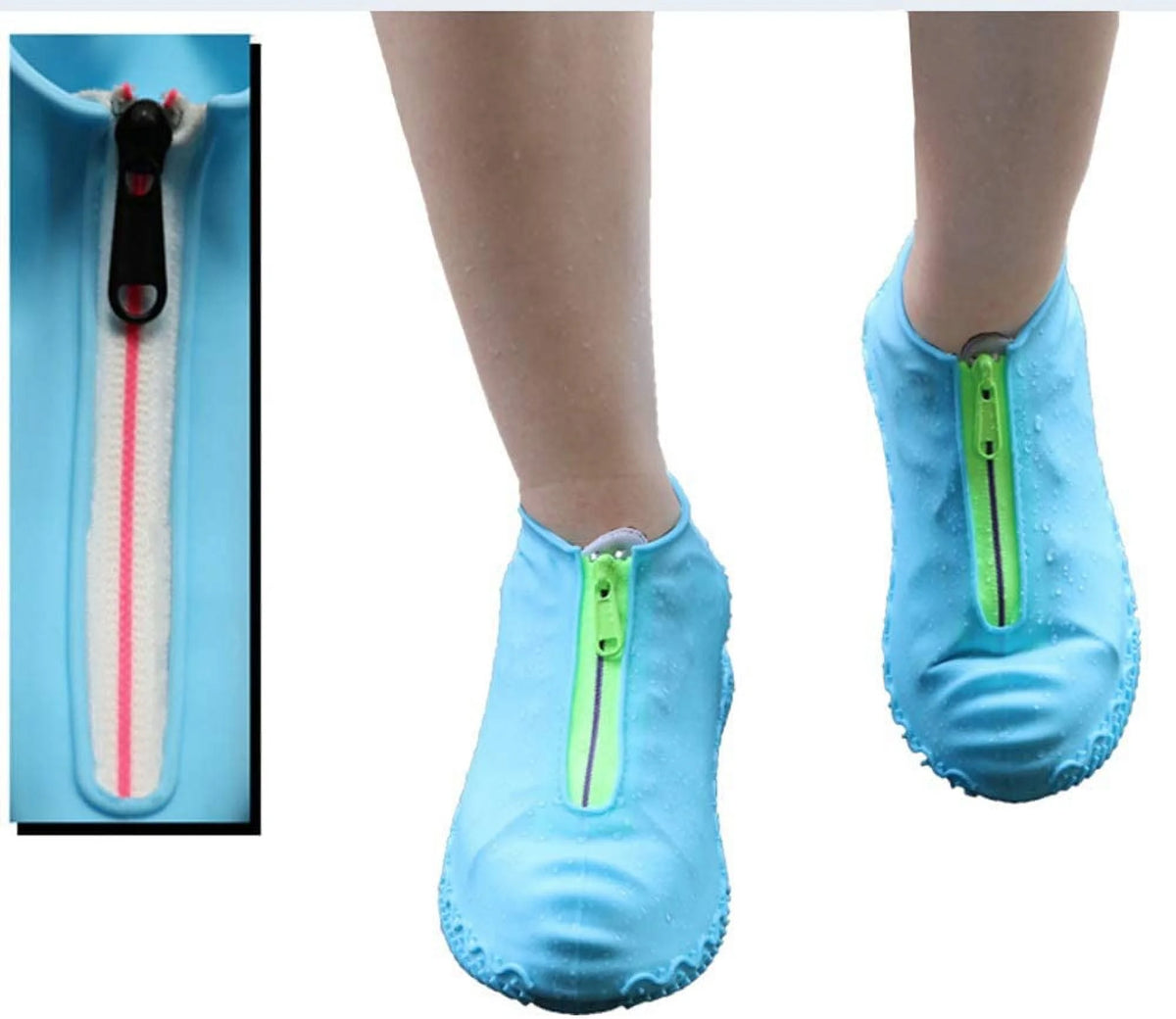 Waterproof Reusable Foldable Rain Shoe Covers with Zipper Blue Q661605