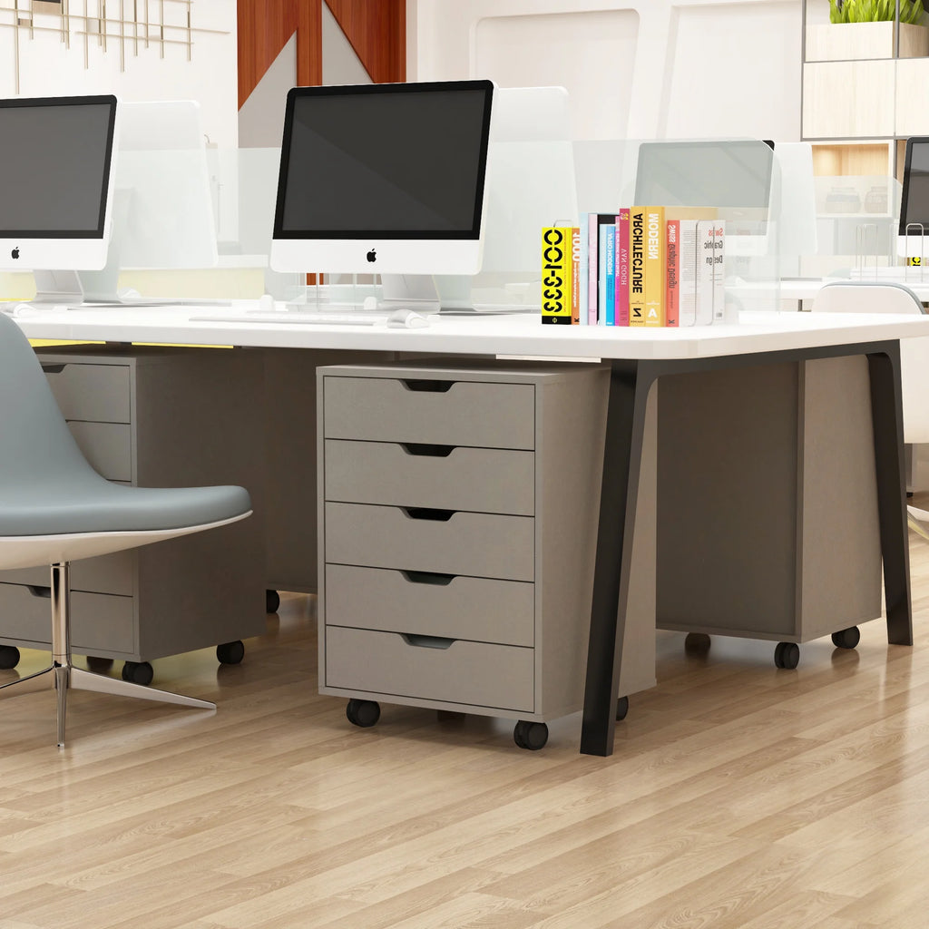 5 Drawer White Gray Rolling Filing Cabinet V7686