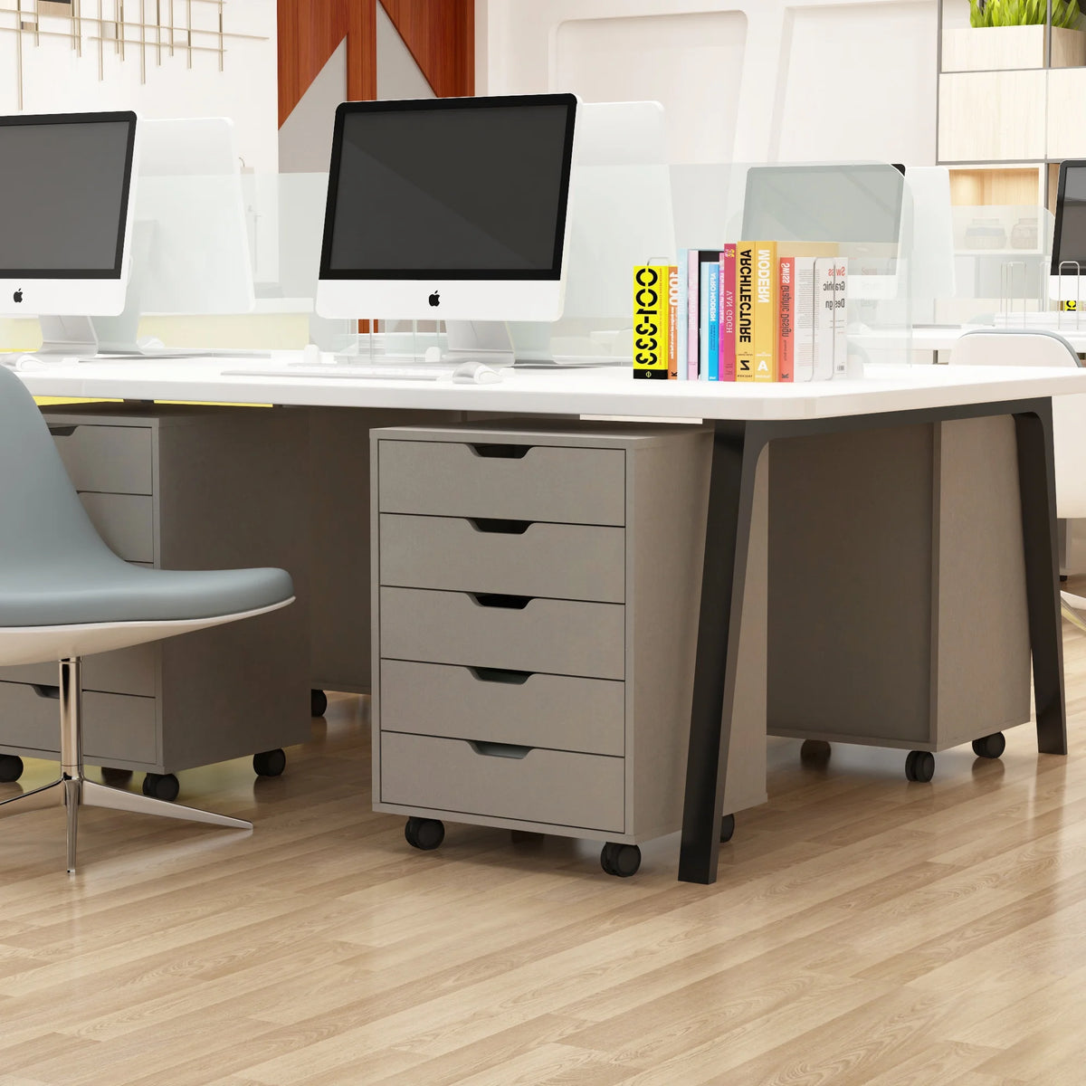 5 Drawer White Gray Rolling Filing Cabinet V7686