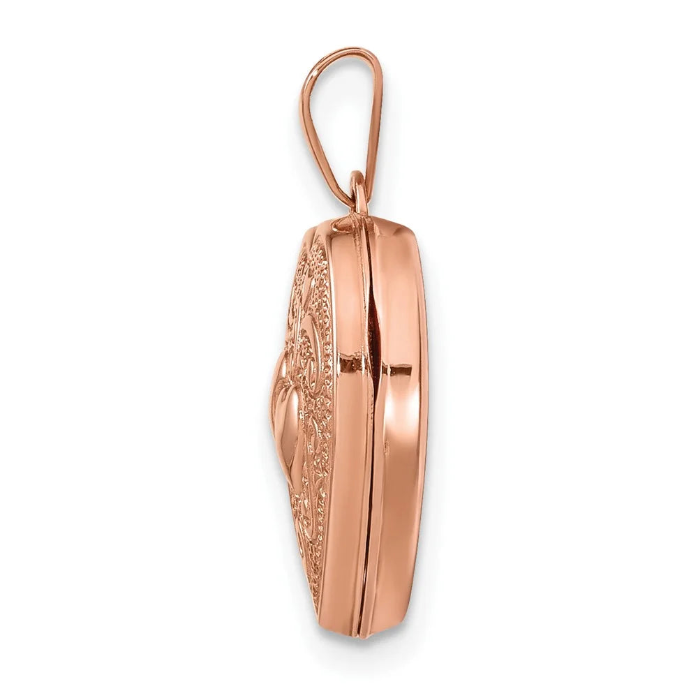 14K Rose Gold Textured Heart Locket Pendant H27259