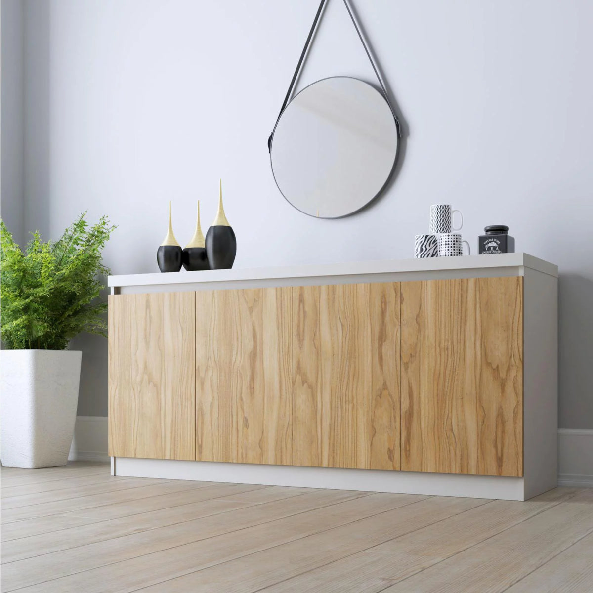 Off White Cinnamon 63" Wood Sideboard with 6 Shelves B503017