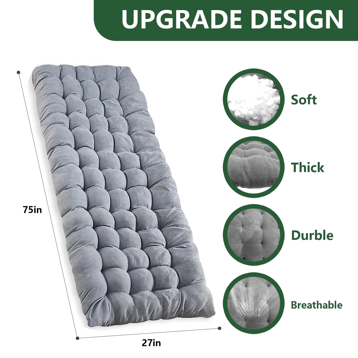Folding Camping Cot Bed with Mat, Adjustable 4 Position Heavy Duty Outdoor Lounge Chair N9806