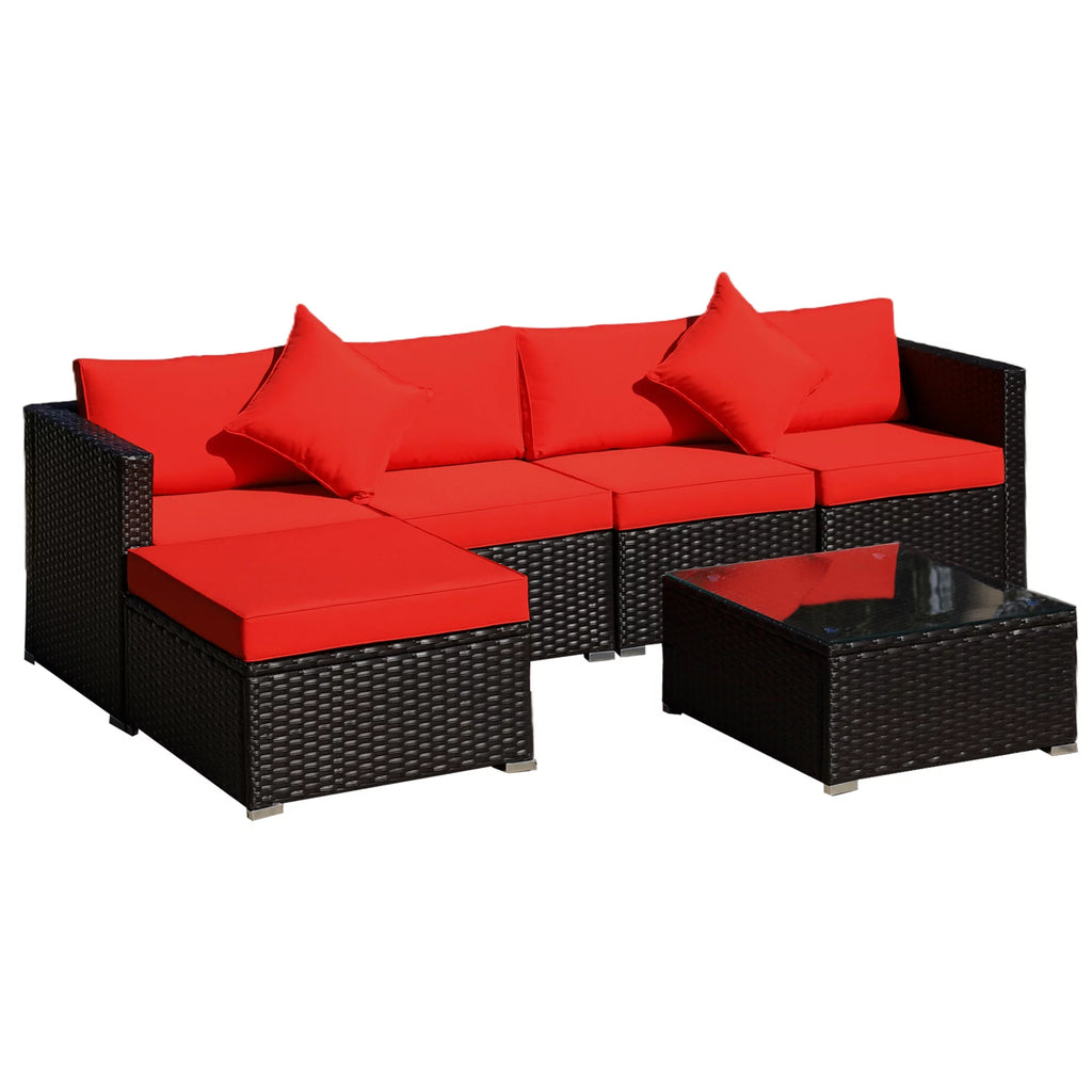 6-Piece Outdoor Patio Rattan Wicker Furniture Set with Cushion A57542