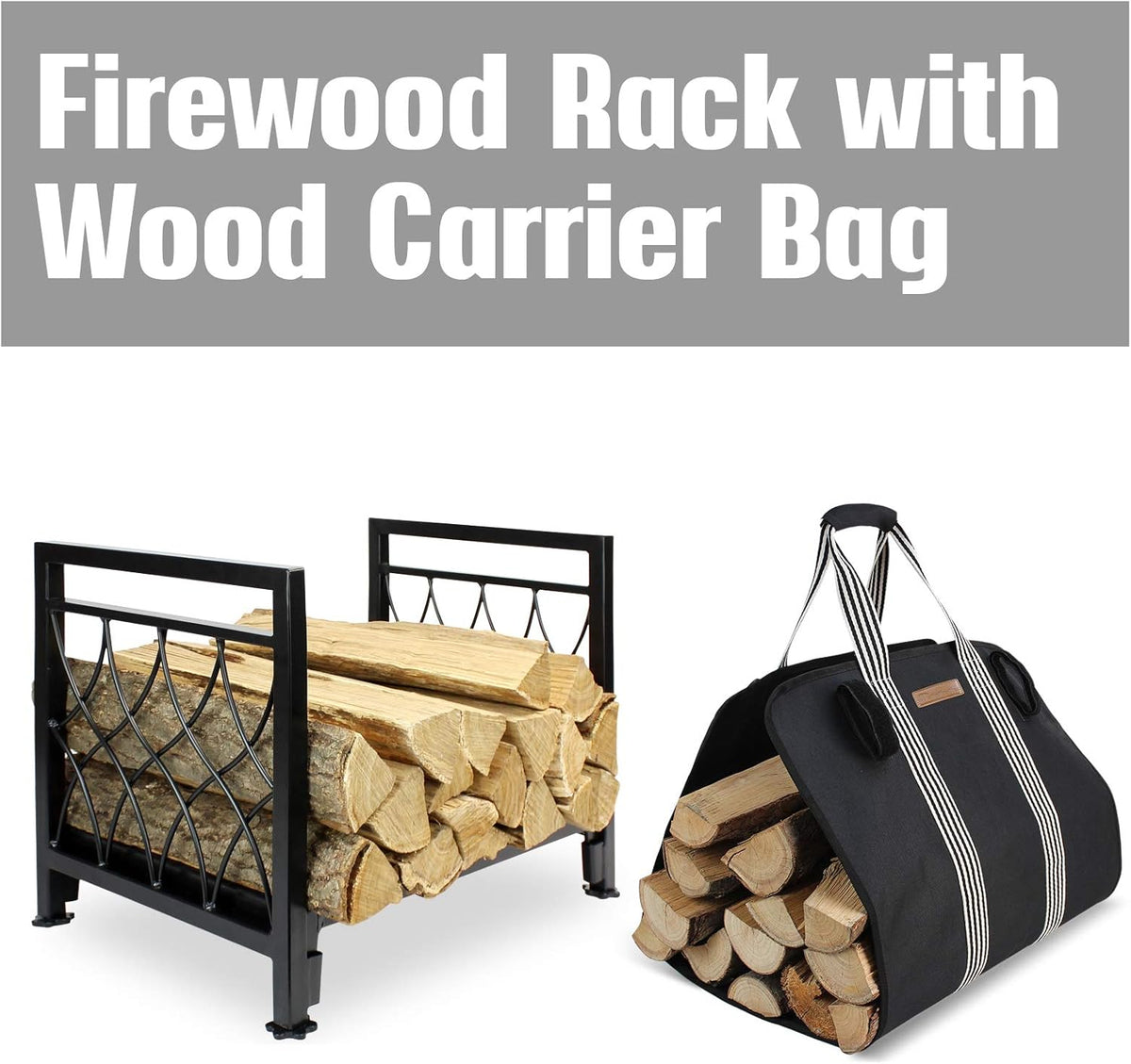 Firewood Rack with Log Bag 19 Inch Steel Wood Storage Rack O386024