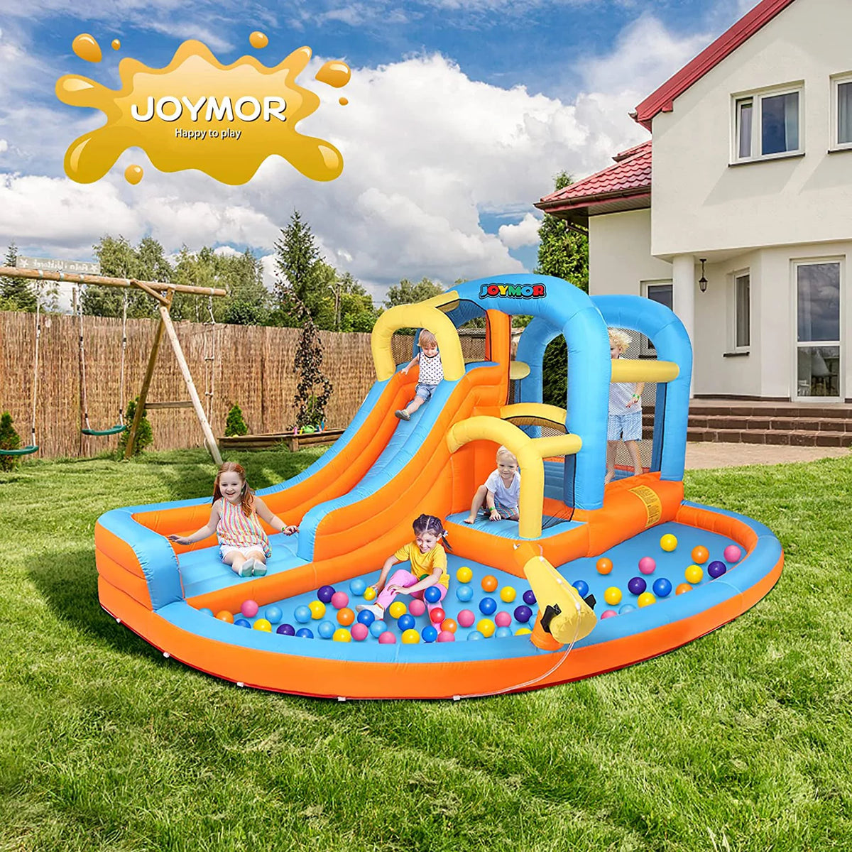 5-in-1 Inflatable Water Slide Park Bounce House with Splash Pool R61798