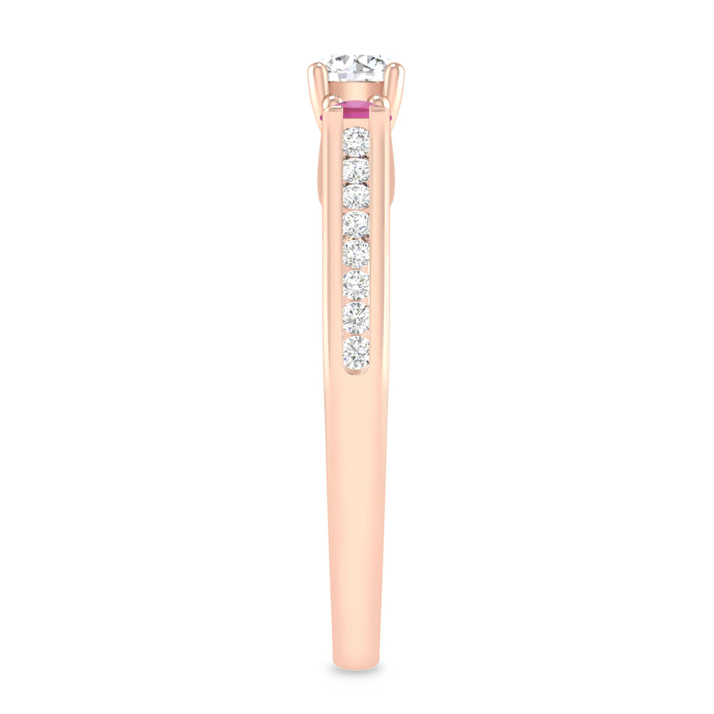1/2 Carat 10K Rose Gold Diamond and Pink Tourmaline 3 Stone Engagement Ring S4174