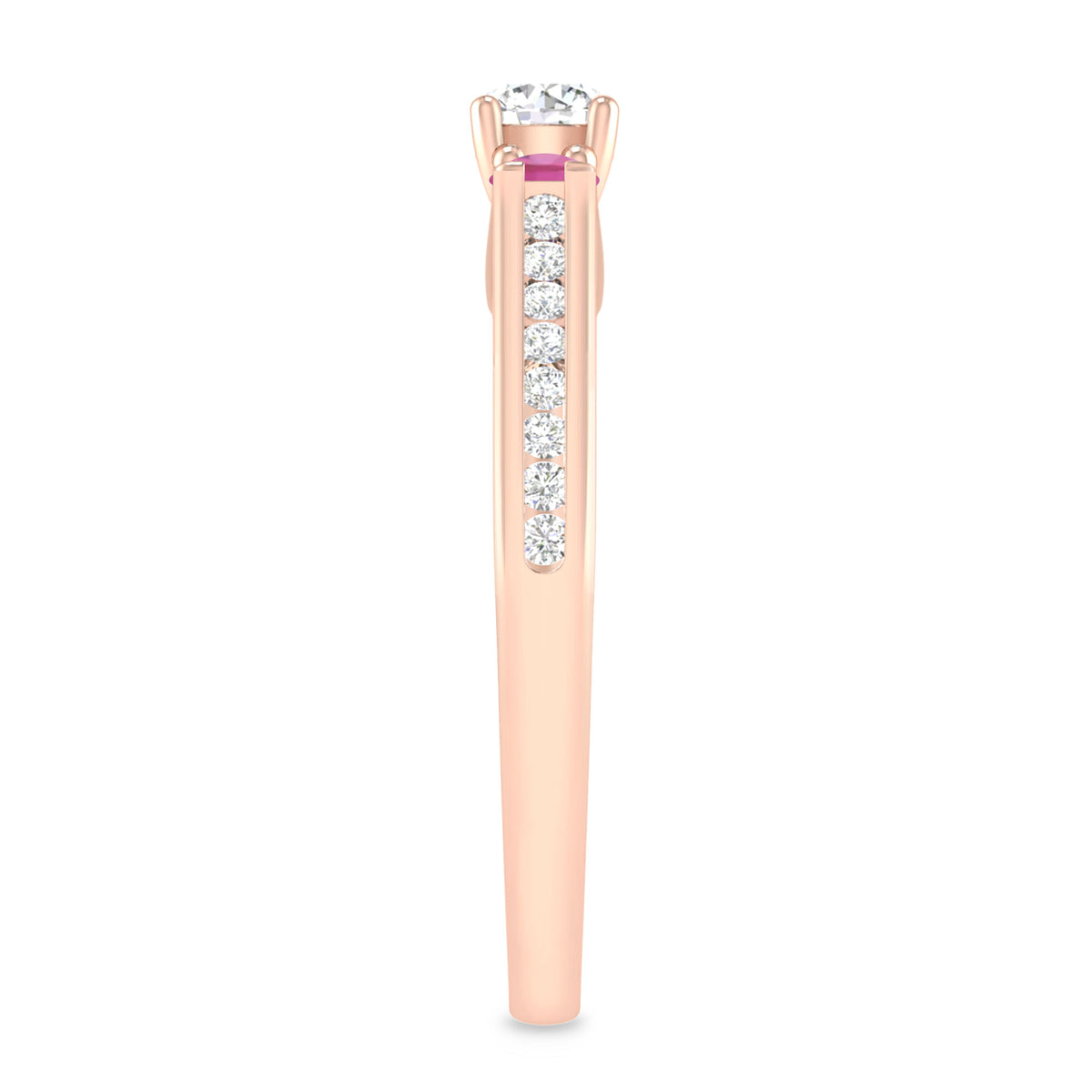 1/2 Carat 10K Rose Gold Diamond and Pink Tourmaline 3 Stone Engagement Ring S4174