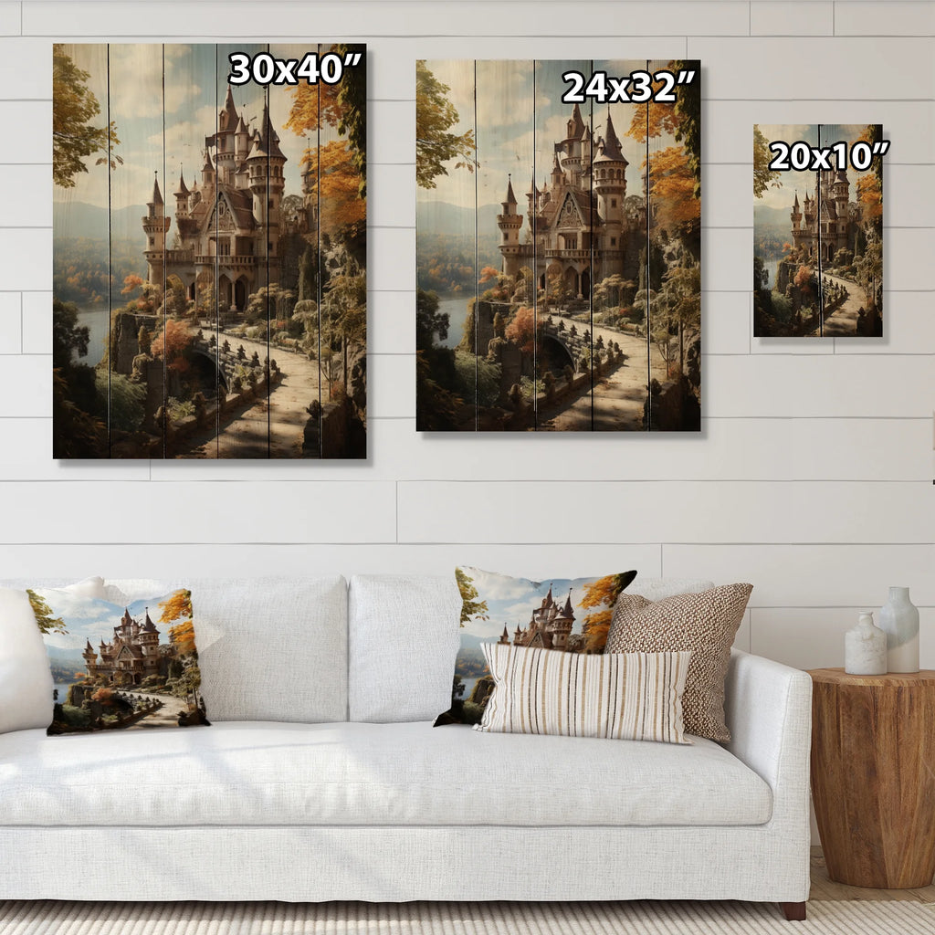 Castles Fairy Tale Print on Natural Pine Wood W9396