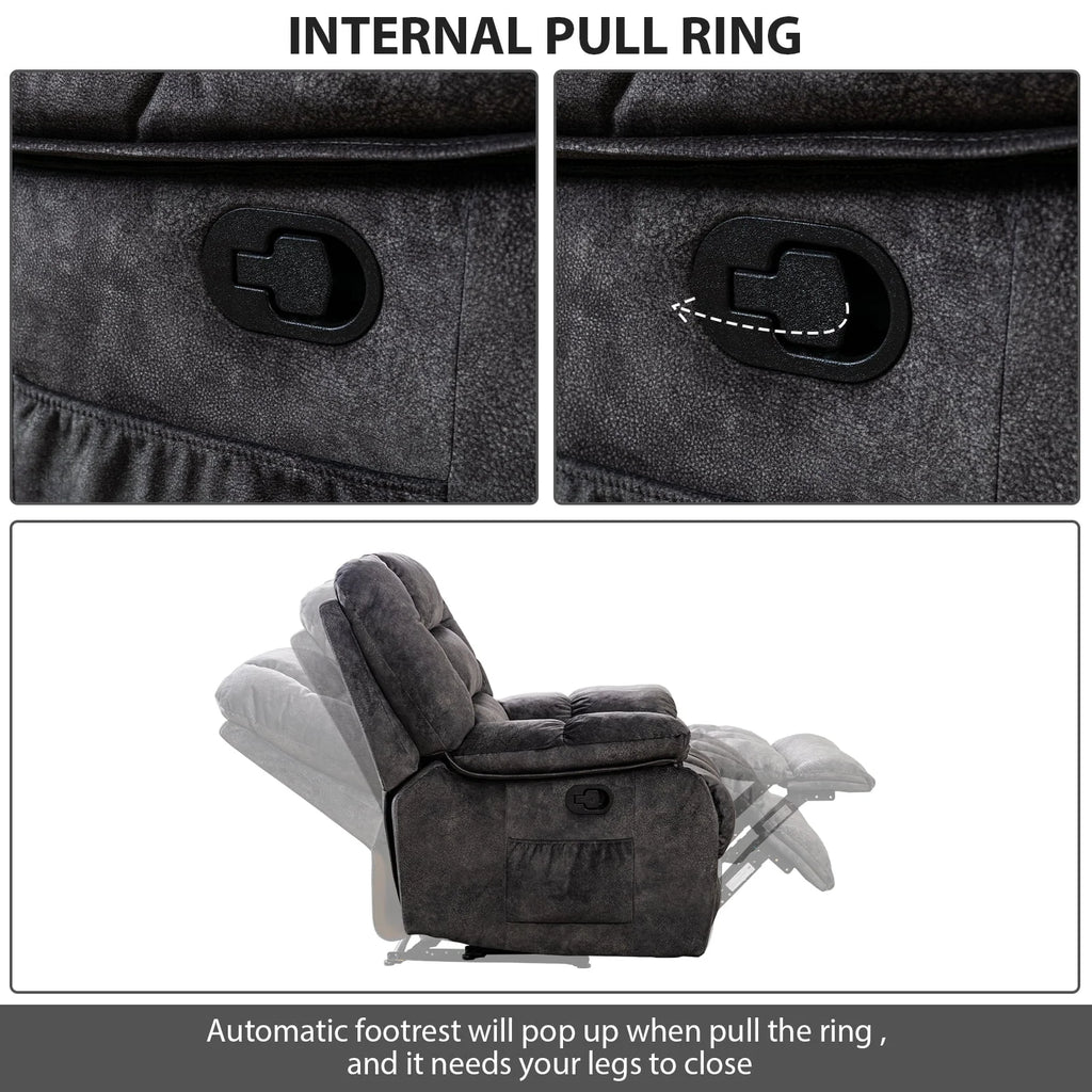 Gray Fabric Manual Recliner Chairs with Massage and Heat R30856