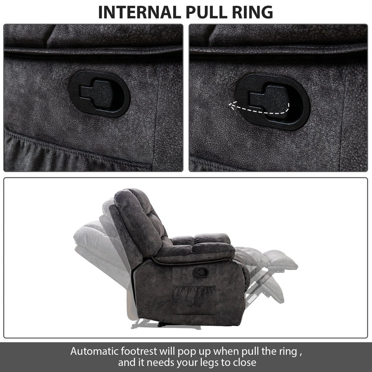 Gray Fabric Manual Recliner Chairs with Massage and Heat R30856