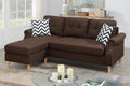 Modern Compact Reversible Sectional Sofa Set Linen Like Fabric Dark Coffee Cushion Couch Y36072
