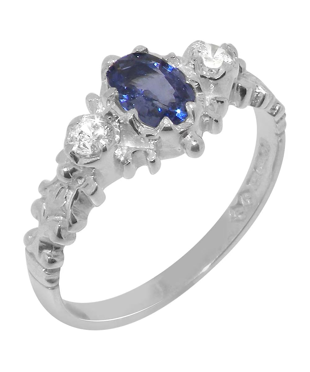 925 Sterling Silver Ring with Natural Sapphire & Cubic Zirconia W117