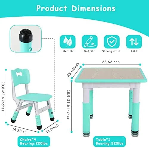 Study Table and 4 Chair Set Height Adjustable Toddler Table and Chair Set R83943