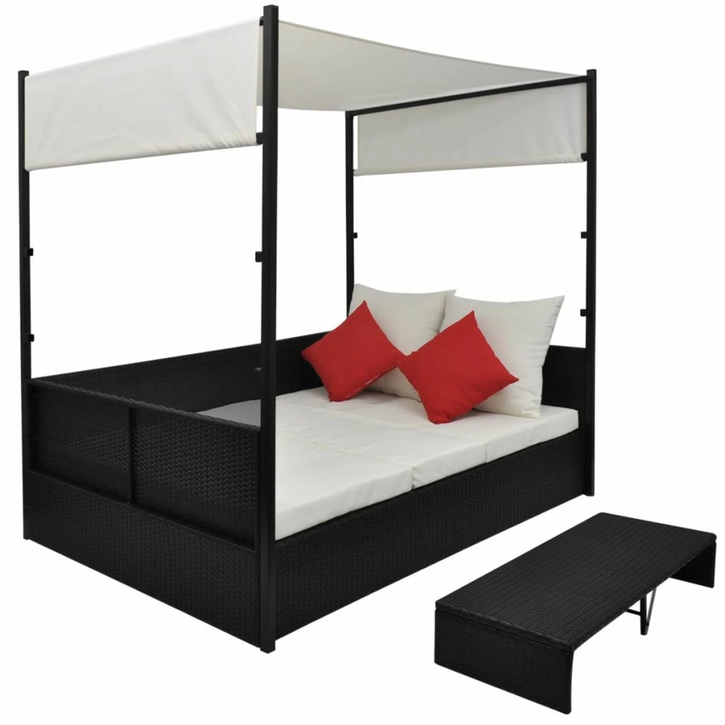 Black Poly Rattan Patio Bed with Canopy P421563