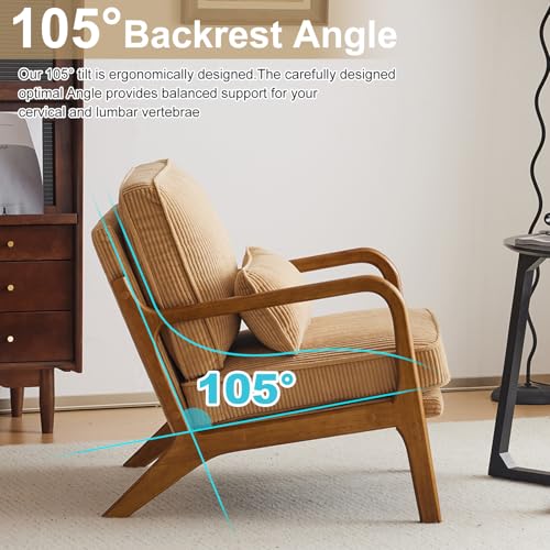 Khaki Corduroy Accent Chair with Pillow Z773889