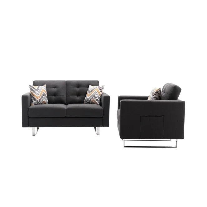 Light Gray Linen Loveseat Chair with Metal Legs U4099