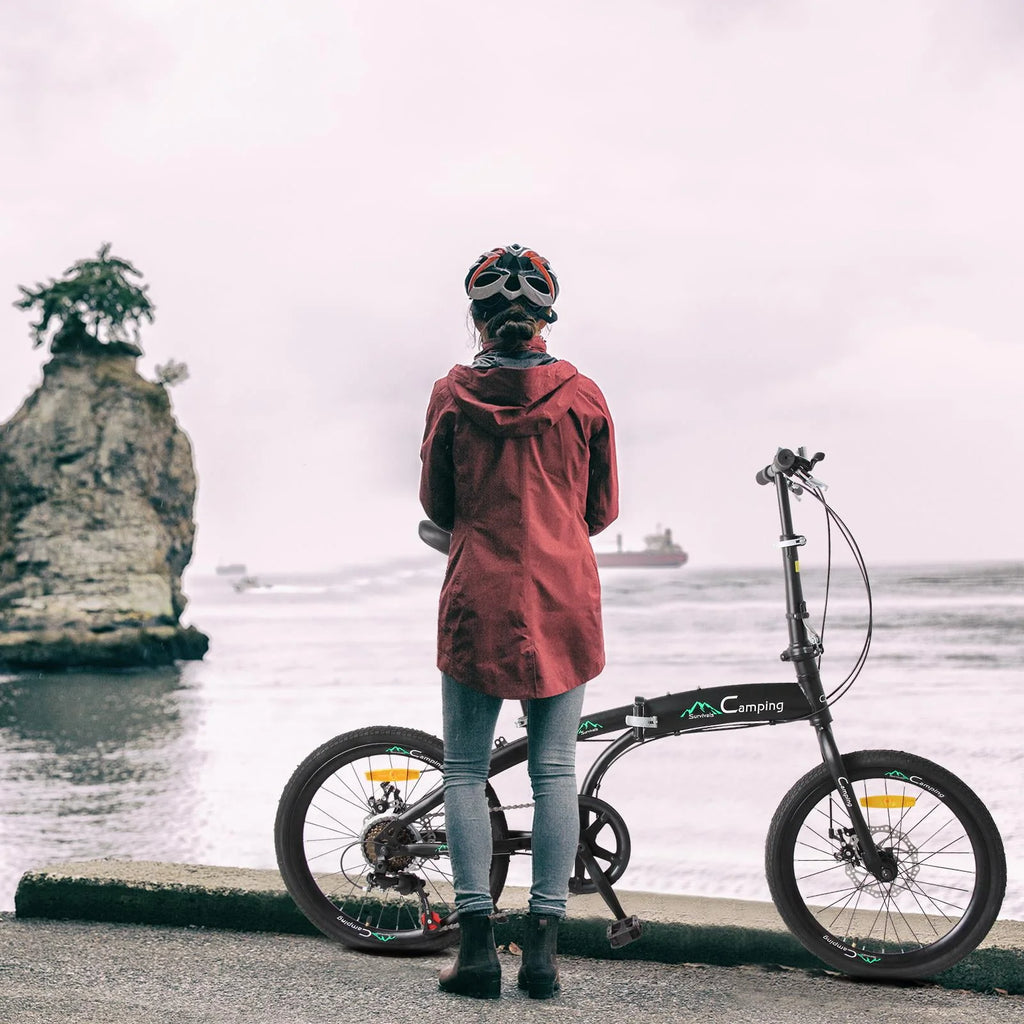 20 Folding Bike, 7 Speed Lightweight City Commuter Bicycle, Black D433395