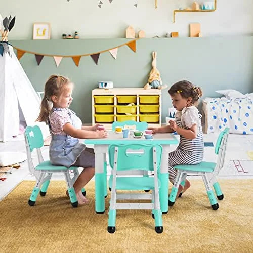 Study Table and 4 Chair Set Height Adjustable Toddler Table and Chair Set R83943