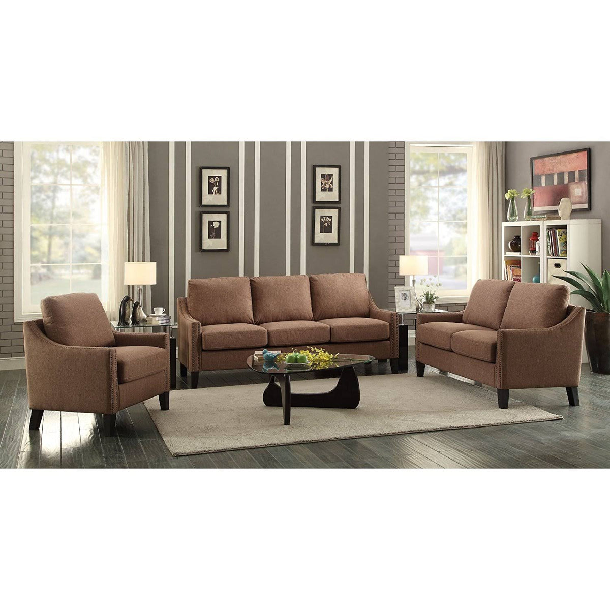 Brown Linen Sofa J101138