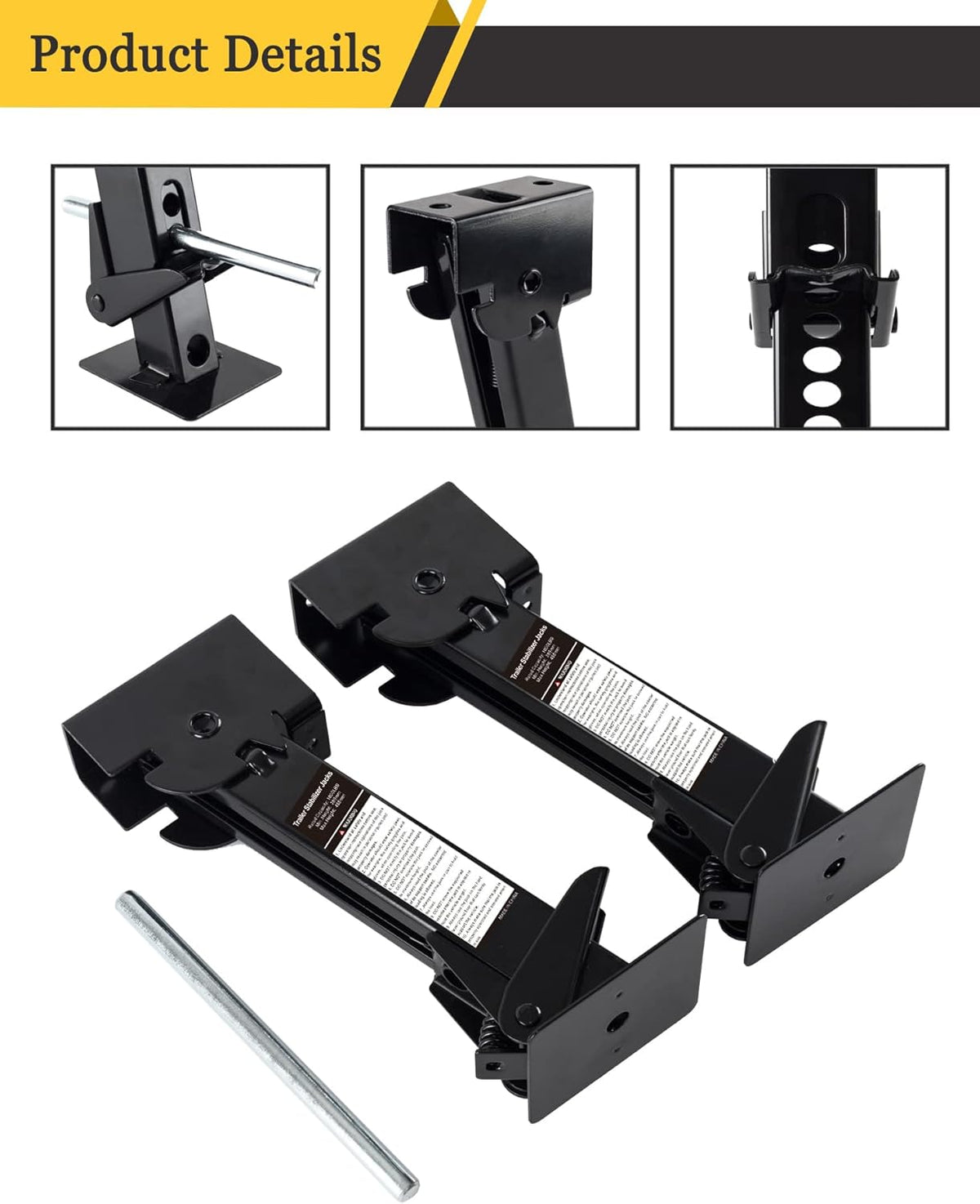 Pair of Trailer Stabilizer Jacks Telescoping RV Camper Accessories 450kg (1000 Lbs) Capacity Each Pack of 2 O567