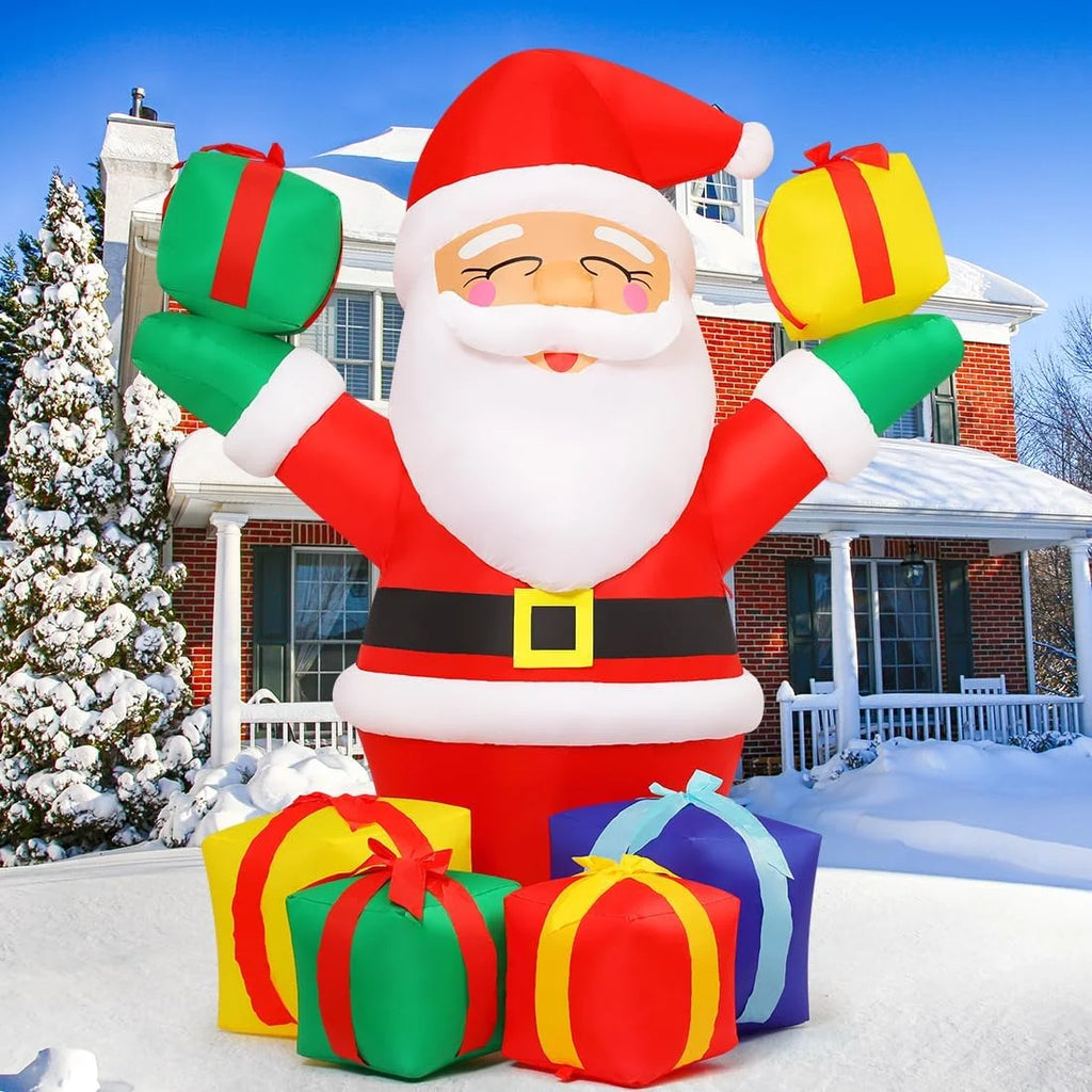 6.1 FT Christmas Inflatables Outdoor Smiling Santa Claus with Present Boxes, LED Lights Built-in W214